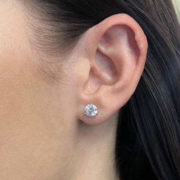 3.61Cttw Four Prong Round Cut Lab Grown Diamond Stud Earrings 14K White Gold - Picture 1 of 4